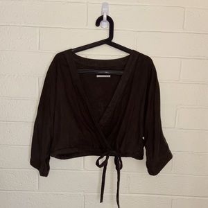 Urban Outfitters Dark Green Linen Wrap Top